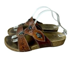 Spring Step L'Artiste Inviting Leather Slide Sandals US 11-11.5 Brown Beads Boho